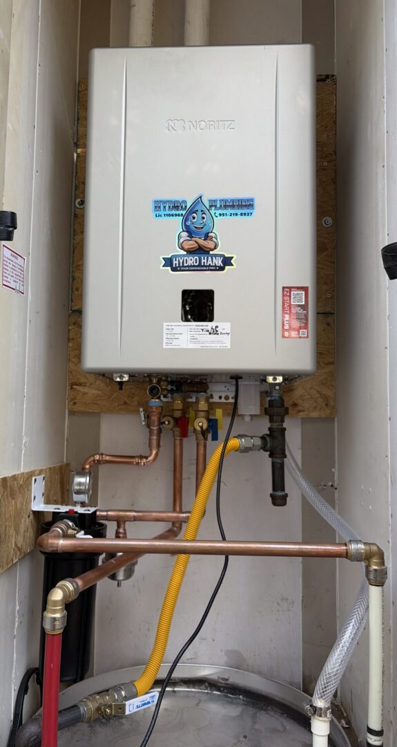 New professionally installed tankless water heater by Hydro Plumbing in Wildomar California