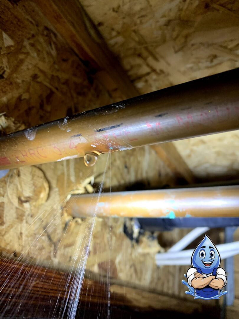 Burst cold water copper pipe requiring emergency plumbing repair in Temecula California