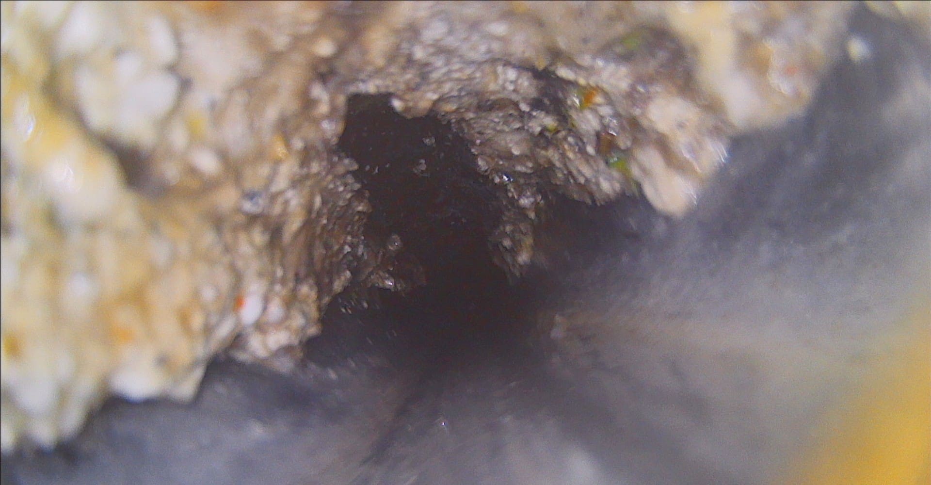 Grease buildup inside a kitchen drain before professional hydro jetting in Murrieta California.