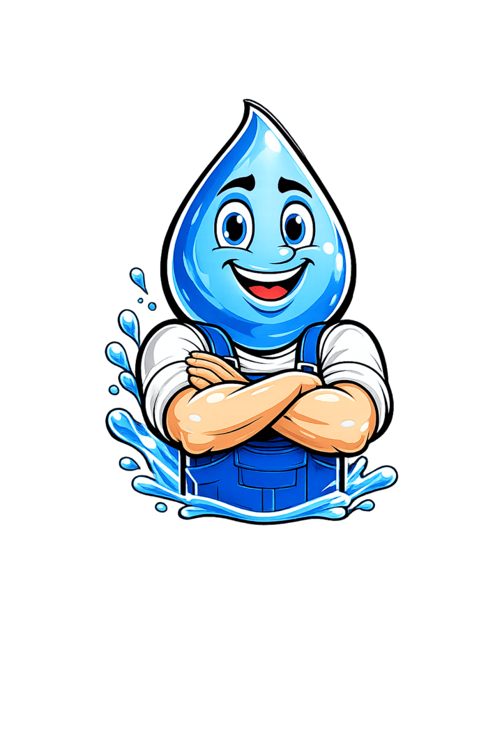 Hydro Hank, the Hydro Plumbing mascot, standing confidently with crossed arms