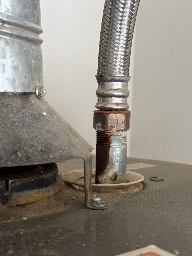 Corroded tank water heater connection in Murrieta California inspected by Hydro Plumbing