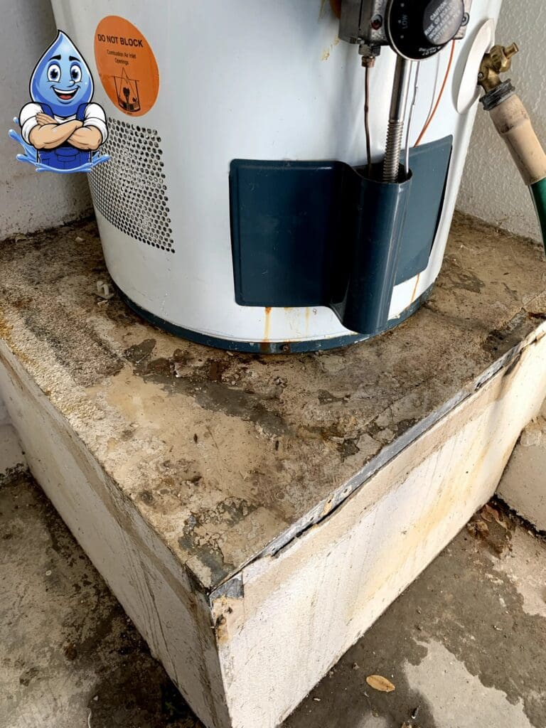 Burst water heater leaking water and causing water damage in Temecula CA