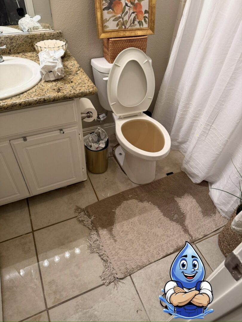 Main sewer line backup causing wastewater to overflow from a residential toilet in Temecula California