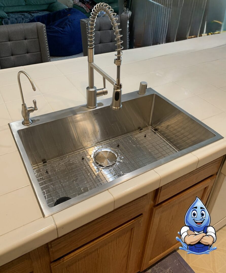 Completed stainless steel kitchen sink installation by Hydro Plumbing