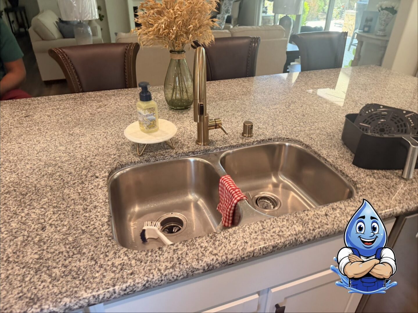 Before kitchen sink replacement with double-bowl sink in Menifee California